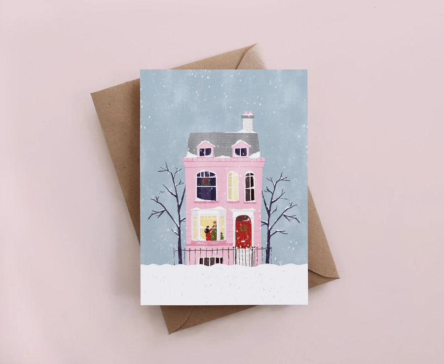 Christmas pink house přání